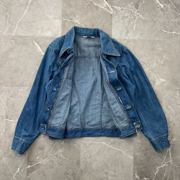 70S VINTAGE WRANGLER JEAN JACKET MENS LARGE BLUE DENIM WESTERN WORKWEAR - Picture 2 of 12